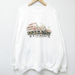【50%OFF】XL★古着 長袖 スウェット メンズ 00年代 00s フロリダ 大きいサイズ クルーネック 白 ホワイト 25apr05 中古 スエット トレーナー トップス