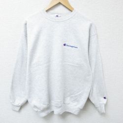 【50%OFF】L★古着 チャンピオン Champion 長袖 スウェット メンズ 90年代 90s ワンポイントロゴ クルーネック 薄グレー 霜降り 【spe】 25apr07 中古 スエット トレーナー トップス