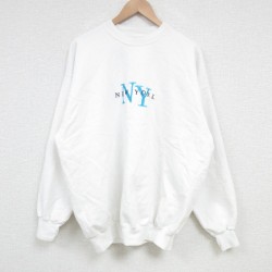 【50%OFF】L★古着 ヘインズ Hanes 長袖 スウェット メンズ 00年代 00s ニューヨーク 刺繍 クルーネック 白 ホワイト 25apr08 中古 スエット トレーナー トップス