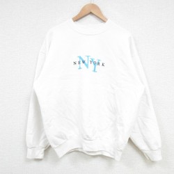 【50%OFF】L★古着 ヘインズ Hanes 長袖 スウェット メンズ 00年代 00s ニューヨーク 刺繍 クルーネック 白 ホワイト 25apr08 中古 スエット トレーナー トップス