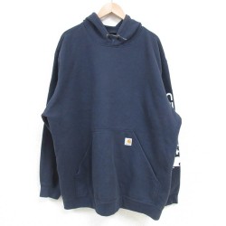 【20%OFF】XL★古着 カーハート Carhartt 長袖 スウェット パーカー メンズ 無地 大きいサイズ ロング丈 紺 ネイビー 25apr08 中古 スエット トレーナー トップス