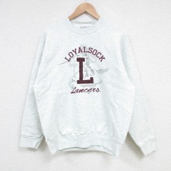 【50%OFF】M★古着 長袖 スウェット メンズ 90年代 90s LOYALSOCK 刺繍 クルーネック USA製 薄グレー 霜降り 25apr08 中古 スエット トレーナー トップス
