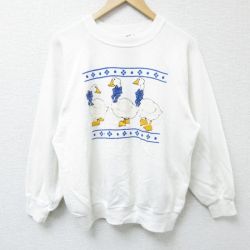 L★古着 長袖 スウェット メンズ 80年代 80s アヒル クルーネック 白 ホワイト 25apr08 中古 スエット トレーナー トップス