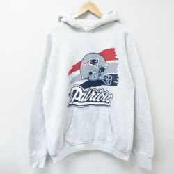 L★古着 フルーツオブザルーム 長袖 スウェット パーカー メンズ 90年代 90s NFL ニューイングランドペイトリオッツ USA製 薄グレー 霜降り アメフト スーパーボウル 25apr08 中古 スエット トレーナー トップス