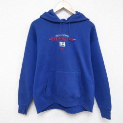 L★古着 長袖 スウェット パーカー メンズ 00年代 00s NFL ニューヨークジャイアンツ 刺繍 青 ブルー アメフト スーパーボウル 25apr08 中古 スエット トレーナー トップス