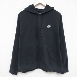 XL★古着 ナイキ NIKE 長袖 スウェット パーカー メンズ ワンポイントロゴ 大きいサイズ 黒 ブラック 25apr08 中古 スエット トレーナー トップス