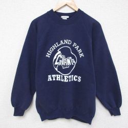 M★古着 長袖 スウェット メンズ 90年代 90s HIGHLAND PARK クルーネック USA製 紺 ネイビー 【spe】 25apr08 中古 スエット トレーナー トップス
