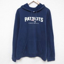 XL★古着 長袖 スウェット パーカー メンズ NFL ニューイングランドペイトリオッツ 紺 ネイビー アメフト スーパーボウル 25apr08 中古 スエット トレーナー トップス