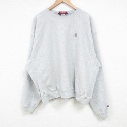 XL★古着 チャンピオン Champion 長袖 スウェット メンズ ワンポイントロゴ 大きいサイズ クルーネック グレー 霜降り 25apr09 中古 スエット トレーナー トップス