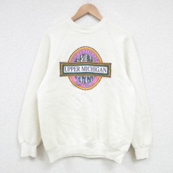 【20%OFF】M★古着 リー Lee 長袖 スウェット メンズ 90年代 90s UPPER MICHIGAN ラグラン クルーネック USA製 生成り 25apr09 中古 スエット トレーナー トップス