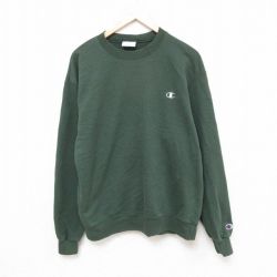 L★古着 チャンピオン Champion 長袖 スウェット メンズ ワンポイントロゴ クルーネック 緑 グリーン 25apr09 中古 スエット トレーナー トップス