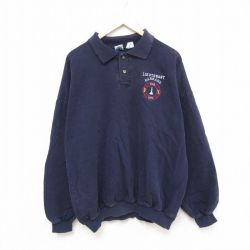 【50%OFF】XL★古着 WEK 長袖 トップス メンズ 90年代 90s バーナード 消防署 大きいサイズ コットン 襟付き USA製 紺 ネイビー 25apr09 中古 スエット トレーナー