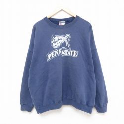 【50%OFF】XL★古着 ヘインズ Hanes 長袖 スウェット メンズ 00年代 00s ペンシルベニア 大きいサイズ クルーネック 薄紺 ネイビー 25apr09 中古 スエット トレーナー トップス