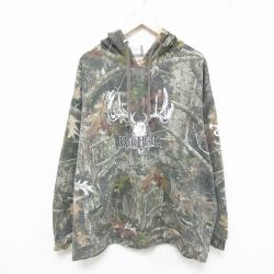 XL★古着 レッドヘッド 長袖 スウェット パーカー メンズ ビッグロゴ 大きいサイズ 緑他 グリーン 迷彩 25apr09 中古 スエット トレーナー トップス