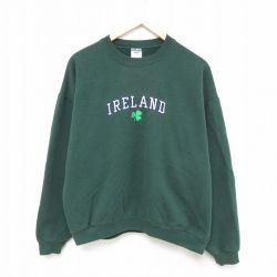【50%OFF】L★古着 ジャージーズ 長袖 スウェット メンズ 00年代 00s アイルランド 刺繍 クルーネック 緑 グリーン 25apr09 中古 スエット トレーナー トップス