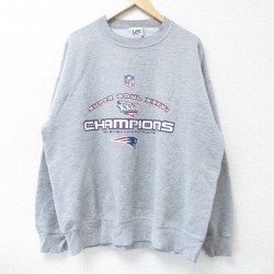 XL★古着 リー Lee 長袖 スウェット メンズ 00年代 00s NFL ニューイングランドペイトリオッツ クルーネック グレー 霜降り アメフト スーパーボウル 25apr09 中古 スエット トレーナー トップス