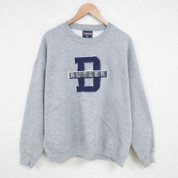 【50%OFF】XL★古着 ジャンスポーツ 長袖 スウェット メンズ 90年代 90s バトラー 刺繍 大きいサイズ クルーネック USA製 グレー 霜降り 25apr10 中古 スエット トレーナー トップス