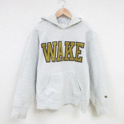 XL★古着 長袖 スウェット パーカー メンズ 90年代 90s WAKE 刺繍 USA製 薄グレー 霜降り 25apr10 中古 スエット トレーナー トップス