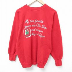 【50%OFF】L★古着 長袖 スウェット メンズ 80年代 80s 葉 ラグラン クルーネック USA製 赤 レッド 25apr10 中古 スエット トレーナー トップス
