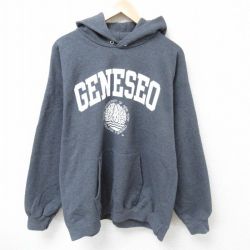 XL★古着 ヘインズ Hanes 長袖 スウェット パーカー メンズ 00年代 00s ニューヨーク カレッジ ジェネセオ 濃グレー 霜降り 25apr10 中古 スエット トレーナー トップス