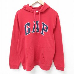 【50%OFF】L★古着 ギャップ GAP 長袖 スウェット パーカー メンズ ビッグロゴ 刺繍 赤 レッド 25apr10 中古 スエット トレーナー トップス
