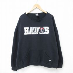 XL★古着 ラッセル 長袖 スウェット メンズ 00年代 00s ホークス 大きいサイズ 黒 ブラック 25apr12 中古 スエット トレーナー トップス