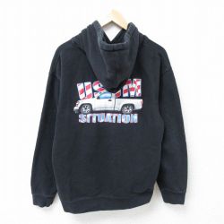 L★古着 長袖 スウェット パーカー メンズ 車 黒 ブラック 25apr12 中古 スエット トレーナー トップス