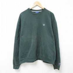 【20%OFF】XL★古着 チャンピオン Champion 長袖 スウェット メンズ 00年代 00s ワンポイントロゴ クルーネック 緑 グリーン 25apr12 中古 スエット トレーナー トップス