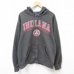 【50%OFF】XL★古着 ジャンスポーツ 長袖 フルジップ スウェット パーカー メンズ 00年代 00s インディアナ 大学 濃グレー 霜降り 25apr12 中古 スエット トレーナー トップス