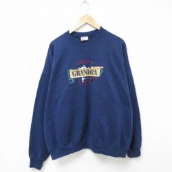 XL★古着 ヘインズ Hanes 長袖 スウェット メンズ 00年代 00s GRANDPA 刺繍 大きいサイズ クルーネック 紺 ネイビー 25apr12 中古 スエット トレーナー トップス