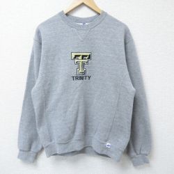 【50%OFF】M★古着 ラッセル 長袖 スウェット メンズ 00年代 00s TRINITY 刺繍 クルーネック グレー 霜降り 25apr12 中古 スエット トレーナー トップス