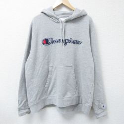 XL★古着 チャンピオン Champion 長袖 スウェット パーカー メンズ ビッグロゴ 大きいサイズ グレー 霜降り 25apr12 中古 スエット トレーナー トップス