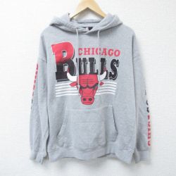 L★古着 長袖 スウェット パーカー メンズ NBA シカゴブルズ グレー 霜降り バスケットボール 25apr12 中古 スエット トレーナー トップス