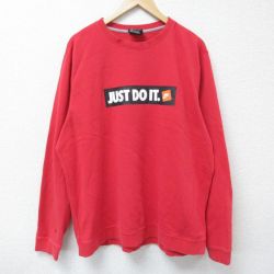 【20%OFF】XL★古着 ナイキ NIKE 長袖 スウェット メンズ JUST DO IT 大きいサイズ クルーネック 赤 レッド 25apr12 中古 スエット トレーナー トップス