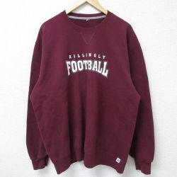 【50%OFF】XL★古着 ラッセル 長袖 スウェット メンズ 00年代 00s フットボール 大きいサイズ クルーネック エンジ 25apr12 中古 スエット トレーナー トップス