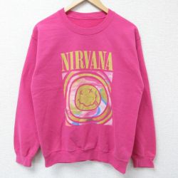 【50%OFF】S★古着 長袖 ロック バンド スウェット メンズ 00年代 00s ニルバーナ クルーネック ピンク 25apr12 中古 スエット トレーナー トップス