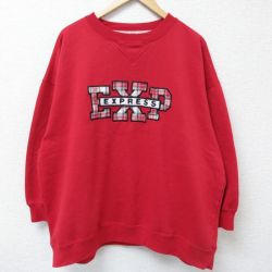 XL★古着 EXP 長袖 スウェット メンズ 00年代 00s エクスプレス 刺繍 大きいサイズ クルーネック 赤 レッド 25apr12 中古 スエット トレーナー トップス