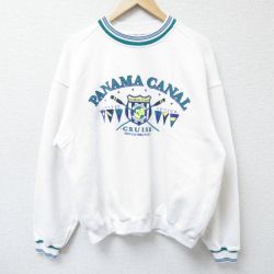 L★古着 長袖 スウェット メンズ 00年代 00s パナマ運河 クルーネック 白 ホワイト 25apr12 中古 スエット トレーナー トップス