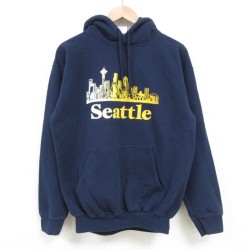 M★古着 長袖 スウェット パーカー メンズ 00年代 00s Seattle 紺 ネイビー 25apr11 中古 スエット トレーナー トップス