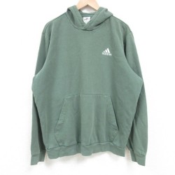 XL★古着 アディダス adidas 長袖 スウェット パーカー メンズ ワンポイントロゴ 緑 グリーン 25apr11 中古 スエット トレーナー トップス