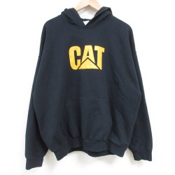 【50%OFF】XL★古着 長袖 スウェット パーカー メンズ 00年代 00s CAT 大きいサイズ 黒 ブラック 25apr11 中古 スエット トレーナー トップス