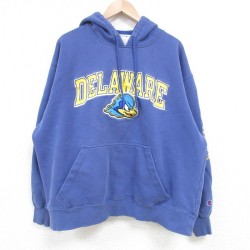 XL★古着 チャンピオン Champion 長袖 スウェット パーカー メンズ 00年代 00s DELAWARE 大きいサイズ 青 ブルー 25apr11 中古 スエット トレーナー トップス