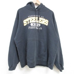 XL★古着 リーボック REEBOK 長袖 スウェット パーカー メンズ 00年代 00s NFL ピッツバーグスティーラーズ 大きいサイズ 黒 ブラック アメフト スーパーボウル 25apr11 中古 スエット トレーナー トップス