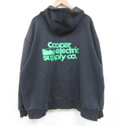 XL★古着 長袖 フルジップ トップス パーカー メンズ Cooper Electric 大きいサイズ 黒 ブラック 内側サーマル 25apr11 中古 スエット トレーナー