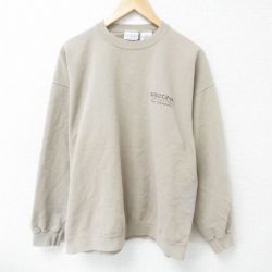 XL★古着 長袖 スウェット メンズ 90年代 90s アリゾナ 鹿の子 クルーネック USA製 ベージュ カーキ 25apr11 中古 スエット トレーナー トップス