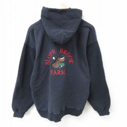 L★古着 ヘインズ Hanes 長袖 スウェット パーカー メンズ 00年代 00s ファーム 刺繍 黒 ブラック 25apr11 中古 スエット トレーナー トップス