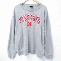 XL★古着 長袖 スウェット メンズ 00年代 00s ネブラスカコーンハスカーズ 刺繍 大きいサイズ クルーネック グレー 25apr11 中古 スエット トレーナー トップス