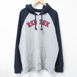 XL★古着 長袖 スウェット パーカー メンズ MLB ボストンレッドソックス 刺繍 大きいサイズ ラグラン グレー他 霜降り メジャーリーグ ベースボール 野球 25apr11 中古 スエット トレーナー トップス
