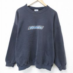 【50%OFF】XL★古着 リーボック REEBOK 長袖 スウェット メンズ 90年代 90s ビッグロゴ 刺繍 ボロ 大きいサイズ クルーネック USA製 黒 ブラック 25apr11 中古 スエット トレーナー トップス