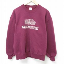 L★古着 ジャージーズ 長袖 スウェット メンズ 90年代 90s セキュリティ 刺繍 クルーネック USA製 エンジ 25apr11 中古 スエット トレーナー トップス